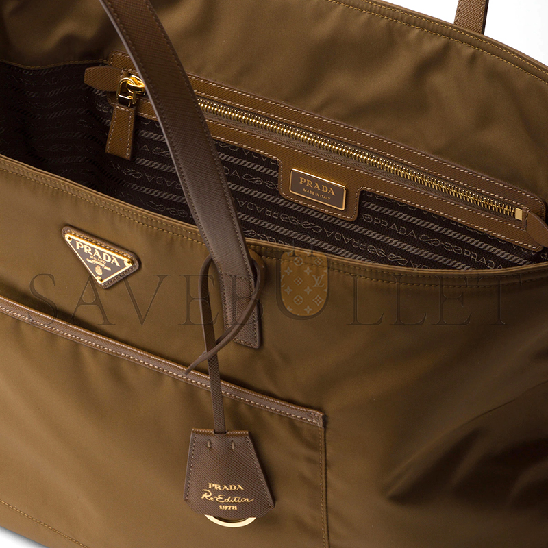 PRADA RE-EDITION 1978 LARGE RE-NYLON AND SAFFIANO LEATHER TOTE BAG 1BG527 01 (43*31*15cm)